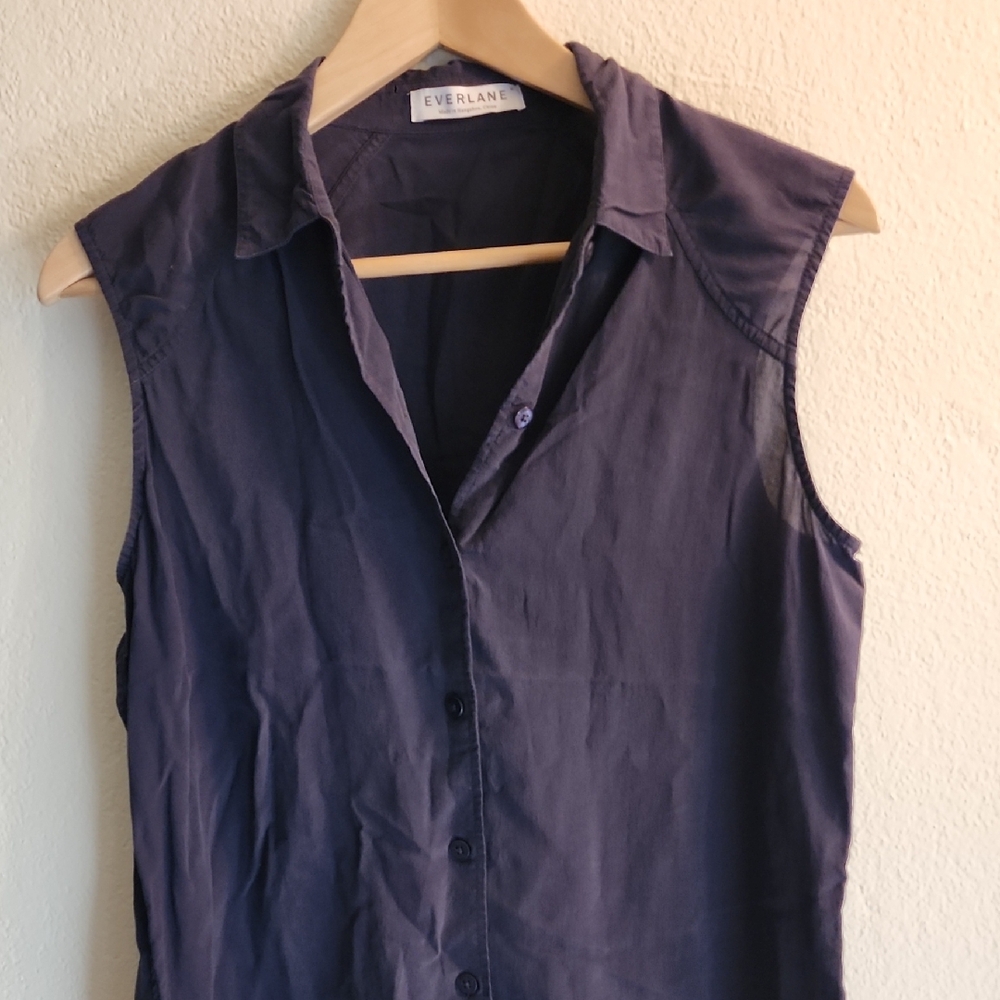 Everlane Women's Button Down Sleeveless Top - Dark Blue
